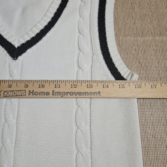 Yujianxiong knit white black stripes tennis pullover V-neck sweater vest Sz M/L - Picture 9 of 12